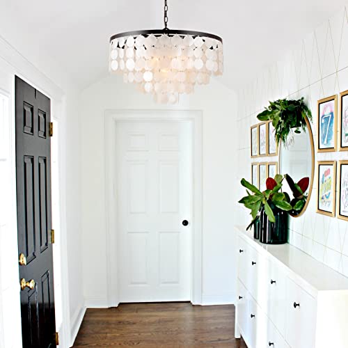 ALICE HOUSE 24" Capiz Shell Chandeliers for Dining Room, Antique Bronze Finish, Ceiling Hanging Lighting Fixtures for Kitchen, Living Room, Entryway, Bathroom and Bedroom, ETL Listed, AL1701-P6 - Image 6