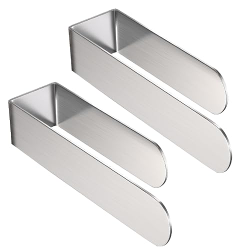 Image of HUFEEOH 2 Pack Adhesive Hand Towel Holder, Sticky Towel Bar Towel Holder Wall Mounted, Stainless Steel Kitchen Towel Holder Hand Towel Rack for Bahtroom Hotel RV Kitchen (Silver)