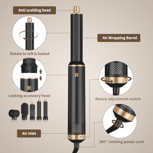 Image of 5 in 1 Hair Dryer Brush Set, Air Curler Wrap Hair Styler Blow Dryer Brush with 3 Temps, Upgrade Negative Ion Hot Air Brush Curling Brush Iron, Hair Styling Tools for Dry Curl Straighten