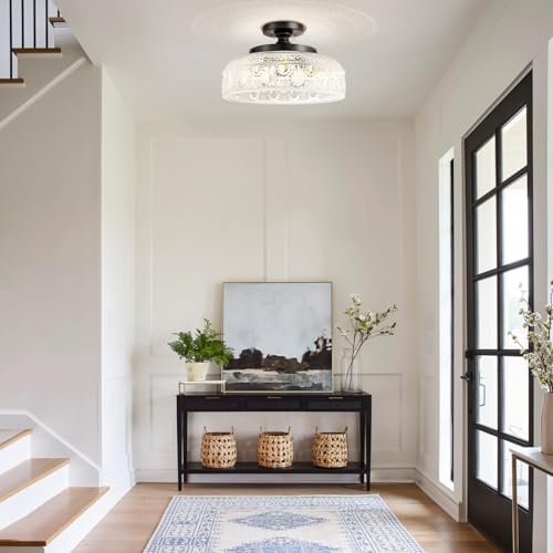 Lamomo Semi Flush Mount Ceiling Light, Upgraded Larger Black Hallway Light Fixture, 3-Bulb Globe Glass Close To Ceiling Light, Indoor Hanging Light For Bedroom Kitchen Porch Hallway,Bulbs Not Included thumb #7