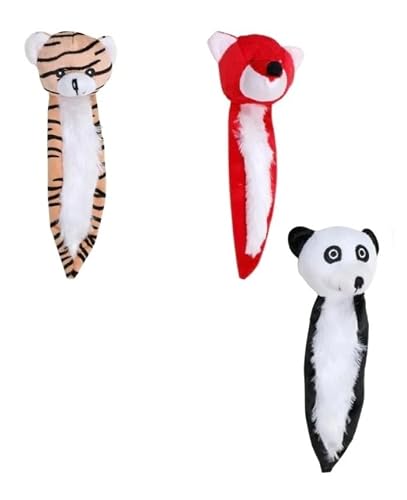 Small Honey Bear Plush Dog Playthings, Squeaky Ball Tails or Head, 3-Piece Set, Tiger, Panda, Fox