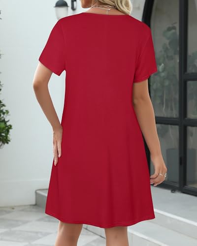 Image of CHICGAL Summer Dresses for Women V Neck Short Sleeve Casual Loose T Shirt Sundress Beach Cover Ups with Pockets 2026