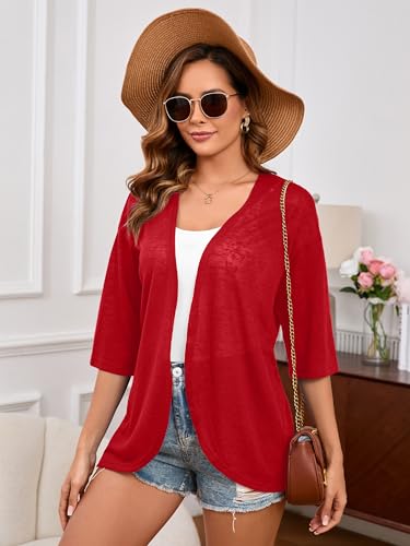 Heymoments Women's Lightweight Open Front Knit Cardigans Short Sleeve Casual Soft Drape Summer Cardigan S-2XL2