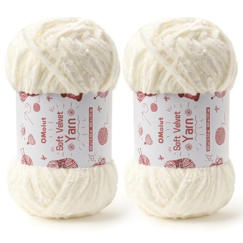 Image of 2x100g Fluffy Velvet Chenille Yarn for Crocheting and Knitting, 80m (87.5yd) Baby Yarn for Crocheting Soft, Crochet Chunky Yarns Amigurumi Yarns (2 White)