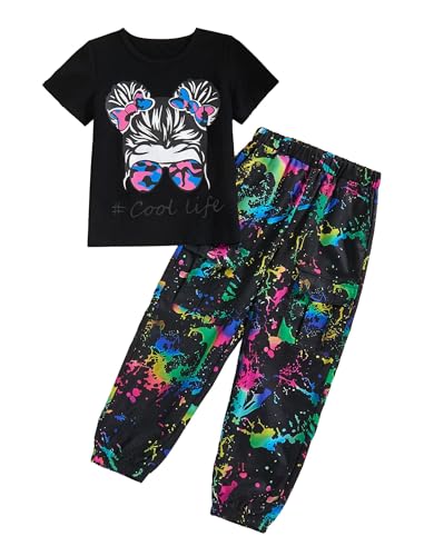 Image of Girl Clothes Cute Cool Girl Tops Splicing Pants 2 Piece Girls Summer Outfits 6-14 Years