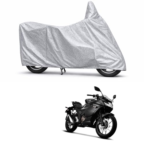 Image of 100% Waterproof Two Wheeler Body Cover Multi Layered Fabric Designed for Suzuki Gixxer SF250 | Belt Buckle Lock | Silver Mag