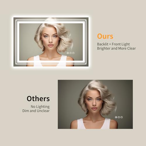 Image of WTTY LED Bathroom Mirror 40 inchx30 inch with Back and Front Light,Modern LED Mirror for Bathroom,Stepless Dimmable Lighted Bathroom Vanity Mirror with Anti-Fog,Memory Function,Shatter-Proof