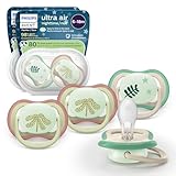 Philips Avent Ultra Air Nighttime Pacifiers - Orthodontic Design, for Babies 6-18 Months, Glow in The Dark, Soft Silicone Symmetrical Nipple, BPA-Free, with 2 Sterilizing Cases, 4 Pack, SCF376/37