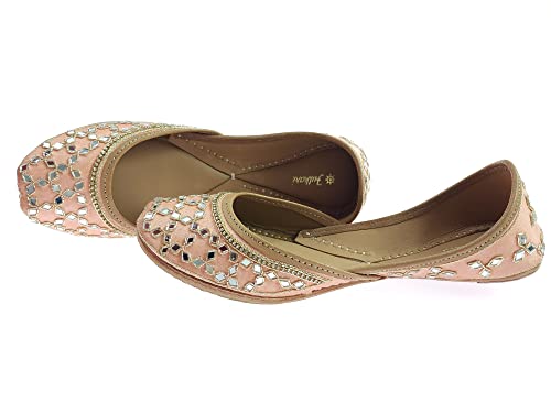 Image of Fulkari Women's Mirror Genuine Soft Leather Juttis | Bite and Pinch Free Jutis | Ladies Punjabi Jutti | Wedding Flat Stylish Mojari | Phulkari Ethnic Flats For Girls |