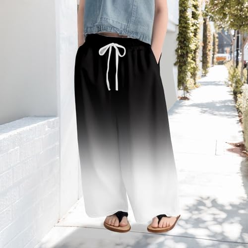 Girls Baggy Gradient Pants Lightweight Elastic Waist Wide Leg Joggers Preppy Pants Kids Athletic Solid Trouser2