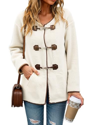 Dokotoo Womens Long Sleeve Jackets Fashion Faux Shearling Oversized Color Block Button Sherpa Jacket Coats