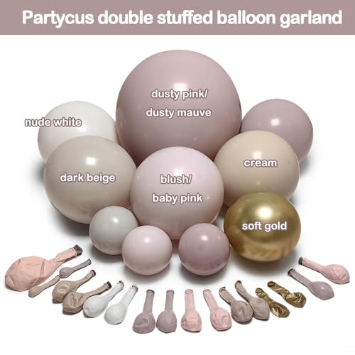 Image of Dusty Light Pink Beige Balloon Arch Double Stuffed Mauve Blush Nude White Cream Matte Balloon Garland Kit for Boho Baby Shower Birthday Baby in Bloom Bridal Wedding Valentine Party Decoration