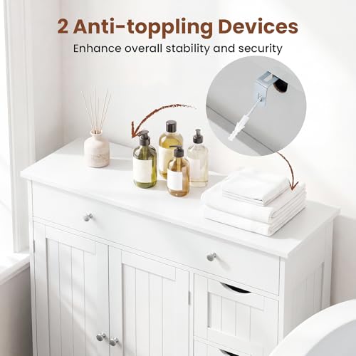 Image of Tangkula Bathroom Floor Cabinet, 4 Drawers, 2 Doors Cabinet (Off White)