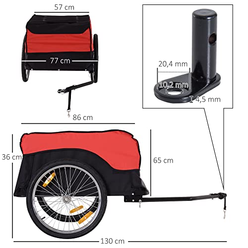 HOMCOM Fahrradanhänger Lastenanhänger Belastbarkeit max. 40 kg Transportanhänger Handwagen Lasten-Fahrradanhänger Rot-Schwarz Stahl Oxford 130 x 77 x 65 cm