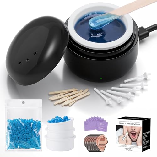 Azang Nose Wax Kit Men Upgraded Version 100g Wax USB Fast Heat Smart Constant Temp 40 Nose Hair Sticks 3 Silicone Pots Travel Size Unisex Suitable for Different Body Parts