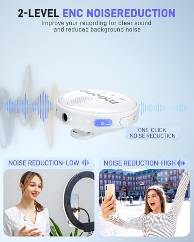 Image of MAONO Wireless Collar Mic for YouTube PC and Type C Mobile, Noise Cancellation Lapel mic with 6H Battery, 100m Transmission, Gain, Mute, Monitoring for YouTube, Vlogging, Podcasting (WM620-White)