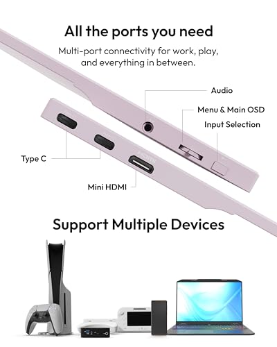 Image of Pixio PX160 Wave Pink Portable Monitor 15.6 inch 60Hz FHD 1080p IPS Panel HDR Screen Cover Stand USB-C HDMI Laptop Screen Extender Portable Monitor for Laptop, PC, Console, Phone