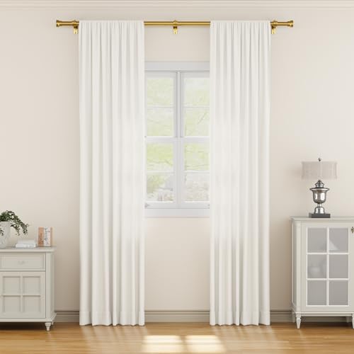 Image of YaFex Curtain Rods 32-84 Inch, Heavy Duty 1 Inch Adjustable Worm Gold Curtain Rod for Windows, Brass Metal Long Window Treatment Rods