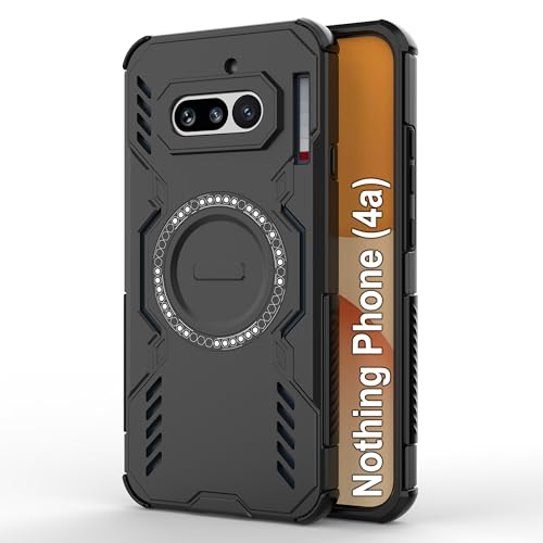 Image of amazon basics Back Case Cover for Nothing Phone (4a) | Magnetic Case with Built-in Metal Ring | Supports MagSafe Charger, Wallet & Car Mount | Shockproof Hybrid PC + TPU | Black