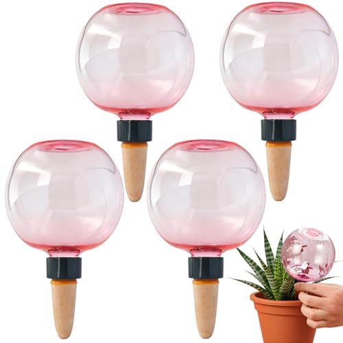 Guidre Lot de 4 boules d'arrosage automatiques pour plantes, 500 ml, bulbes d'eau transparents, pour l'arrosage des plantes, l'arrosage de la chambre, du balcon et des plantes de jardin (rose)