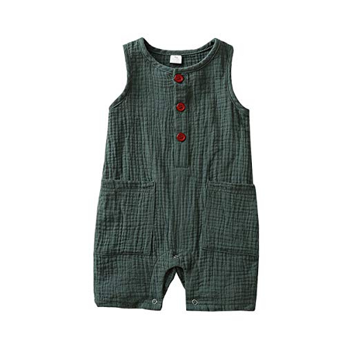 Arleysh Newborn Infant Unisex Baby Boy Girl Button Solid Pocket Romper Bodysuit One Piece Jumpsuit Outfits Clothes (Green, 0-3 Months)