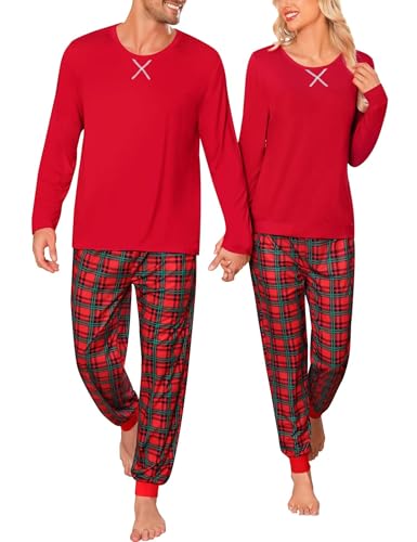 SWOMOG Couples Christmas Pajamas Set Women & Men Matching Pjs Set Long Sleeve Loungewear Holiday Sleepwear Set
