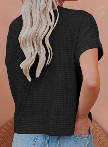 Eytino Womens Plus Size Tops Casual V Neck Short Sleeve Waffle Knit Button Down Shirts(1X-5X)2