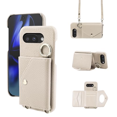 CASAFUNY Google Pixel 9a ケース 手帳型 ショルダー 調節可能なショルダーストラップ 首掛け 肩掛け 斜めがけ レディース 化粧鏡 カード ストラップ 携帯ケース グーグル ピクセル9a スマホケース カード収納 縦置き 横置き ス