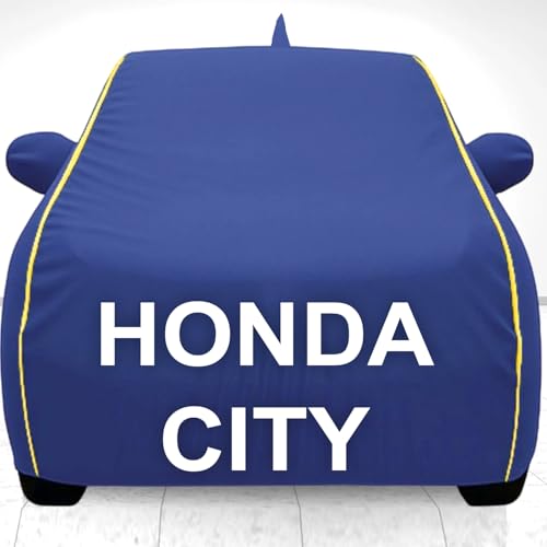 Image of 100% Waterproof Car Cover for Honda City UV Protection, Dustproof, Windproof | Custom Fit with Mirror Pockets, Belt & Buckle | All Weather Outdoor Body Cover(Blue)