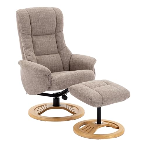 Morris Living The Mandalay Swivel Recliner Chair & Footstool in ChaCha Oat Fabric
