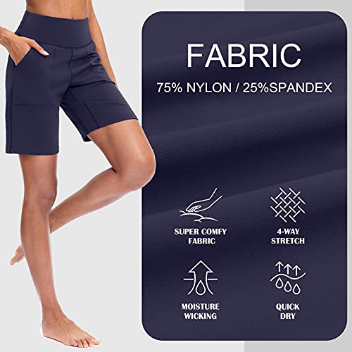 Image of SANTINY Bermuda Shorts for Women with Zipper Pocket Womens High Waisted Long Shorts for Running Workout Athletic