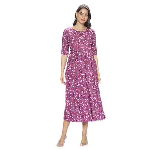Image of MomToBe Women's Rayon Midi Maternity Dress /Feeding Dress /Pregnancy Dress /A-Line Western Dress with Zippers for Nursing Pre and Post Pregnancy - Floral Print
