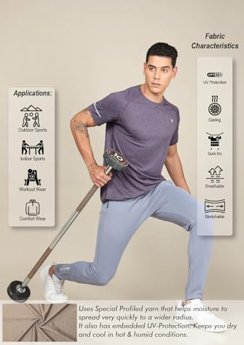 Image of TECHNOSPORT Men's Melange Slim Fit Round Neck T-Shirt Double Cool Raglan Sleeve Slip On Polyester for Gym Running Workout UPF50+ Anti Odour