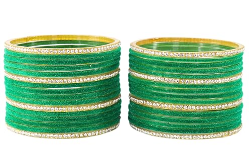 Image of NMII Fancy Glass Golden Zircon Diamond Stone & Velvet Finish Plain Bangles Set For Women & Girls | Glass Velvet Bangles | Kanch ki Chudiyan | Girl's Bangles Bracelet | Fashion Jewellery- Set of 32