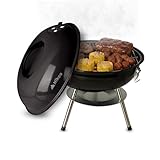 HIKEO Asador de Carbón Portátil 36 cm de Diámetro con Tapa, Parrilla para Carne Asada para...