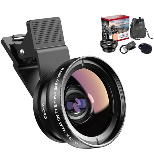 SagTuol Objetivo para movil Universal 2 en 1, Macro 12,5X para movil, Objetivo Gran Angular de 0,45x, Lentes Macro y Gran Angular para la mayoría de Smartphones (M-JT)