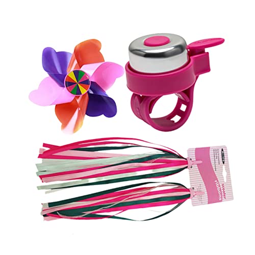 SUPVOX 3Pcs Bike Accessories Set Pink Handlebar Bell with Streamers Windmill Creative Tassels for Bicycles and Scooters Fun Riding Decorations for Boys