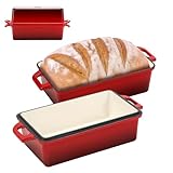 Northriver Casting 9x5 Inch Enameled Cast Iron Bread Loaf Pan with Lid, Perfect Sourdough Baking Pans | Even Heat Distribution for Homemade Bread, Cake, Meatloaf，2 Piece set，Red