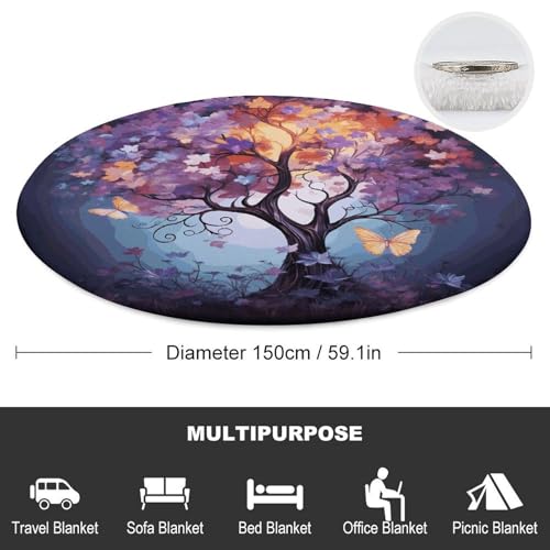 Couverture de plage ronde à fleurs 150 cm microfibre coton - 3