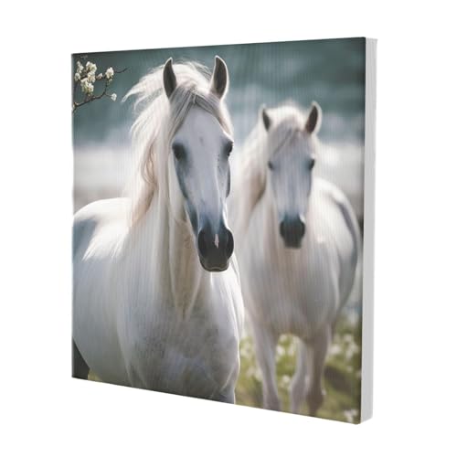Toile murale chevaux blancs de qualité supérieure encadrée - 2