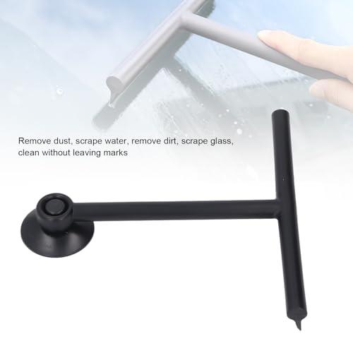 Image of Shower Squeegee for Glass Doors, Reusable Silicone Window Squeegee Bathroom Squeegee with Non Slip Handle and Suction Cup for Glass, Window, Door, Mirror, Car Windshield (Black)