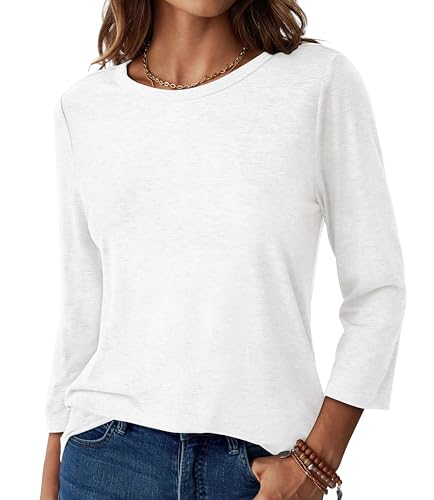 Womens Tops 3/4 Sleeve Shirts Round Neck Casual Blouses Basic Loose Fit Pullover Tshirts2