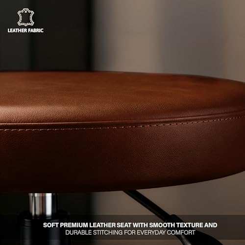 Image of DIYA Seating Nexa Round Stool (1 Year Warranty) with Adjustable Height, Wheels and Bonded Leather Upholstery, Sitting Stool for Salon, Doctor, Medical, Spa, Restaurant, Kitchen, Musicians- Brown