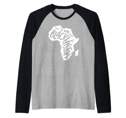 I am Black History - Africa Silhouette Image - Proud Raglan Baseball Tee