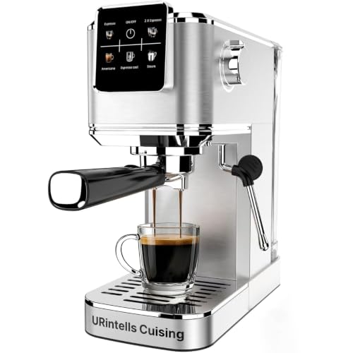 Image of URintells Cuising Espresso Machine 20 Bar,Touch Screen Espresso Maker with Steam Milk Frother,Stainless Steel Coffee Machine for Cappuccino Latte Americano Cold Brew,1350W Fast Heat Up System,Silver