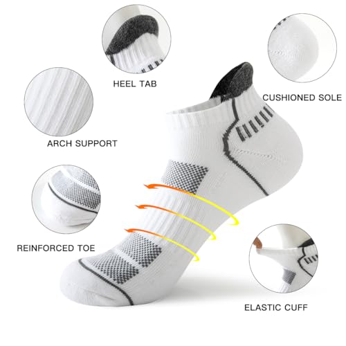 JOYNÉE 10 Pairs Mens ankle running socks mens athletic low cut socks with Tab,White,Sock Size:13-153