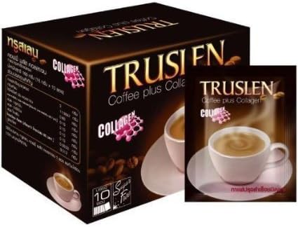 Danai Presents.FREE SHIPPING Truslen Plus Collagen Sugar Free Instant Coffee Diet Slimming 10 Sachets Best Product From Thailand. Truslen Plus Collagen Sugar Free Instant Coffee Diet Slimming 10 Sachets Best Product From Thailand. Good for weight loss & help build a healthy structure for skin Net weight : 150 grams ( 15 grams x 20 sachets) 0 Calorie
