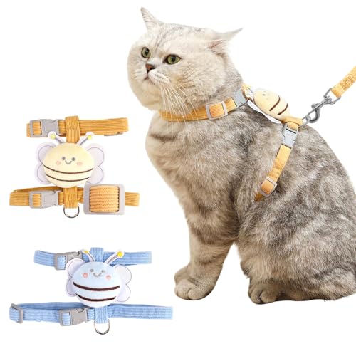 2 Stück Sicherheitsgeschirr Katze, Ausbruchsicheres Katzengeschirr, Katzenleine Kitten, Weiche Katzengeschirr mit Leine Ausbruchsicher, Verstellbares...