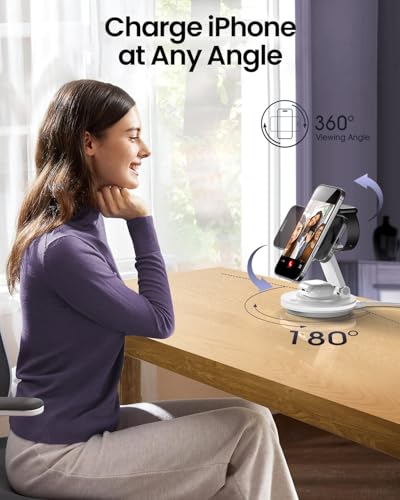 3 in 1 Wireless Charging Station,Mag-Safe Charger Stand,Fast Wireless Charger Stand Compatible with iPhone 16/15/14/13/12/Pro/Pro Max/Mini,Phone and Watch Charger Stand for Apple Watch,Airpods(White) - Image 3