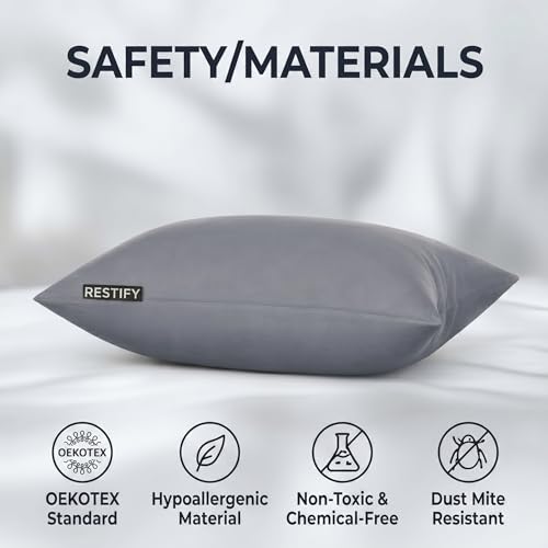 Image of Restify Microfiber Bed Pillow Pack of 1, 24 x 16 Inch Grey | Ultra Soft Sleeping Pillows for Adults | Breathable Velvet Cover | Hotel Quality Pillow for Back, Side & Stomach Sleepers